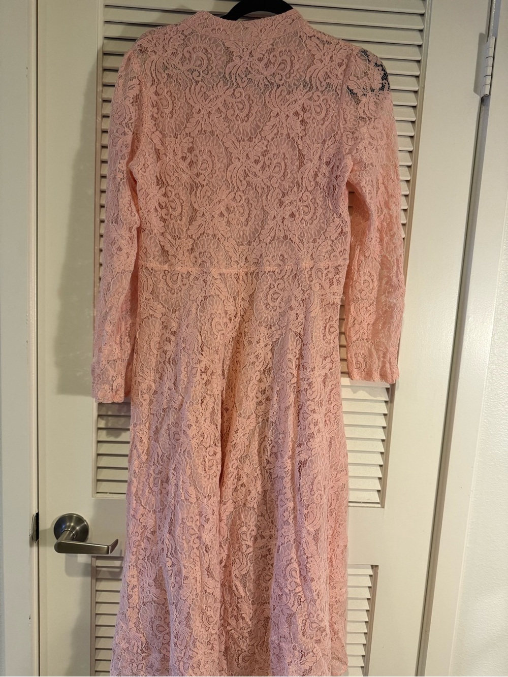 Amazon Pink Lace Long Sleeve Midi Dress with Button Front - Picture 3 of 3